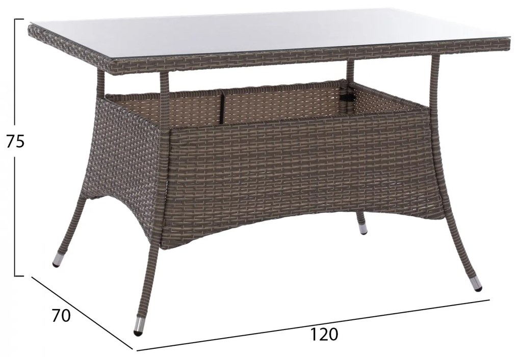 Τραπέζι Military μεταλλικό Rattan γκρι 120x70x75Υ εκ. 120x70x75 εκ.