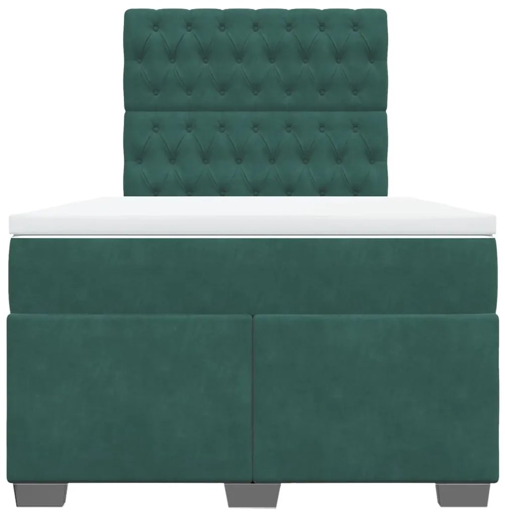 vidaXL Κρεβάτι Boxspring με Στρώμα Σκούρο Πράσινο 120x200εκ. Βελούδινο