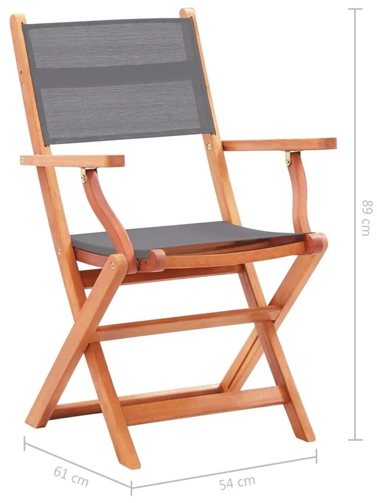 Καρέκλες Πτυσσόμενες 4τεμ. Γκρι Μασίφ Ξύλο Ευκαλύπτου/Τεξτιλίνη - Γκρι