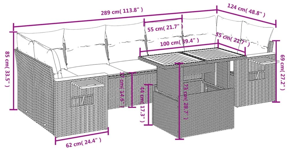 vidaXL Σαλόνι Κήπου Σετ 8 τεμ. Μπεζ Συνθετικό Ρατάν με Μαξιλάρια