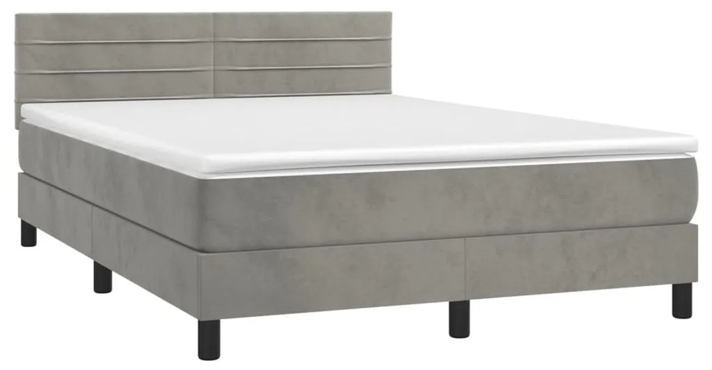 vidaXL Κρεβάτι Boxspring με Στρώμα & LED Αν.Γκρι 140x200 εκ. Βελούδινο