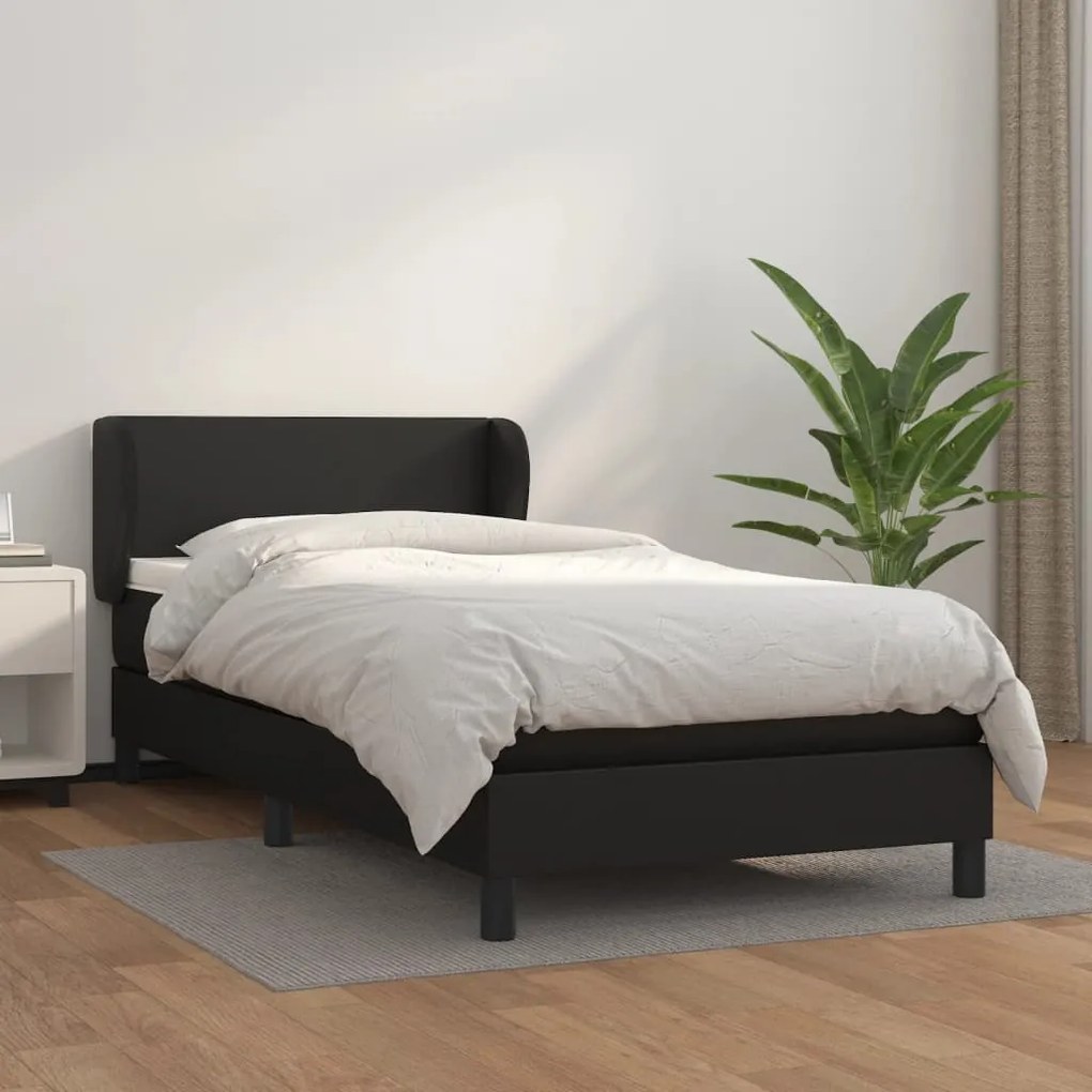 vidaXL Κρεβάτι Boxspring με Στρώμα Μαύρο 80 x 200 εκ. Συνθετικό Δέρμα