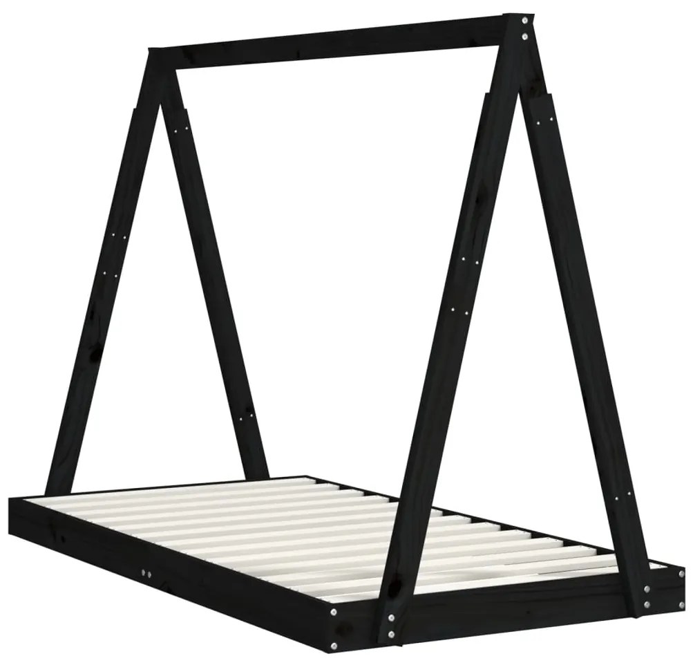 vidaXL Πλαίσιο Παιδικού Κρεβατιού Μαύρο 80x160 εκ. Μασίφ Ξύλο Πεύκου