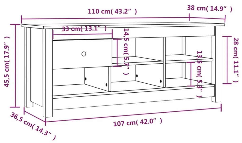 Παπουτσοθήκη 110 x 38 x 45,5 εκ. από Μασίφ Ξύλο Πεύκου - Καφέ