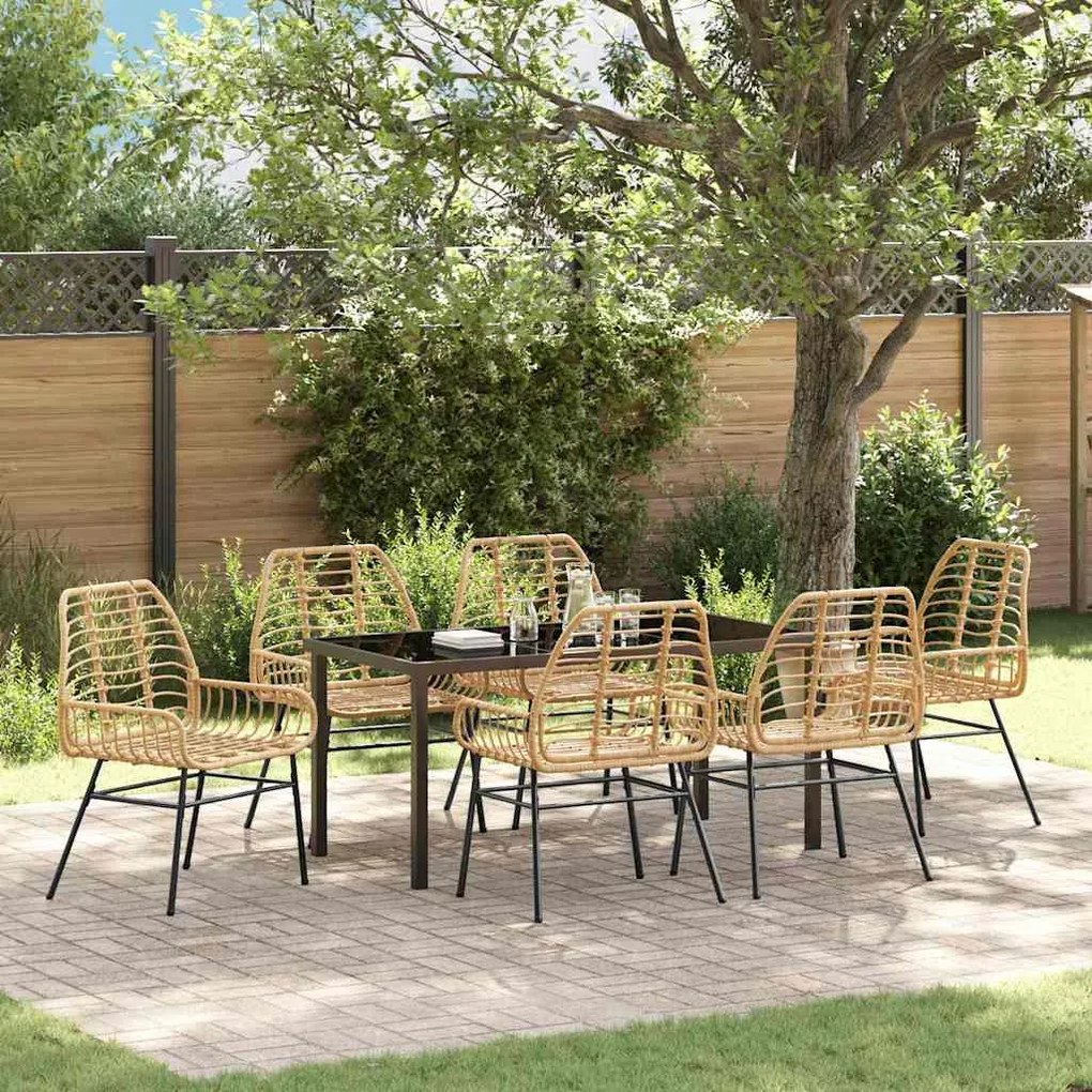 vidaXL Σέτ φαγητού για κήπο 7 pcs Καφέ συνθετικό ρατάν