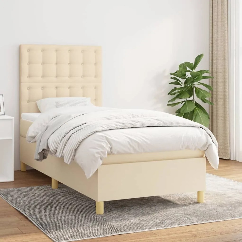 Κρεβάτι Boxspring με Στρώμα Κρεμ 90x190 εκ.Υφασμάτινο - Κρεμ