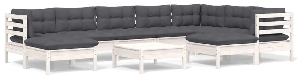 vidaXL Σαλόνι Κήπου Σετ 10 τεμ. Λευκό Μασίφ Ξύλο Πεύκου &amp; Μαξιλάρια