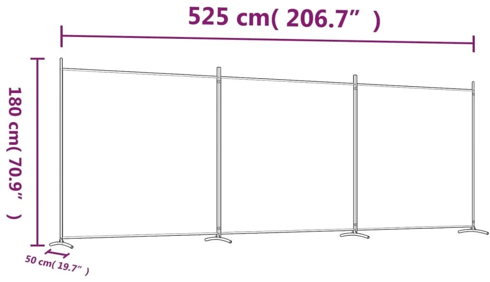 Διαχωριστικό Δωματίου με 3 Πάνελ Μαύρο 525x180 εκ. από Ύφασμα - Μαύρο