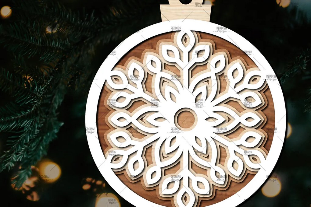 Σετ των 2 Intra απο ξύλο plywood 3mm-4mm πάχος – Στρογγυλό στολίδι νιφάδα χιονιού Δίασταση  20x20 cm INTRAFABR-106376378