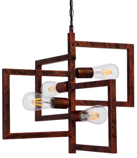 00905 GloboStar® GLOBOSTAR® LOOP 00905 Μοντέρνο Κρεμαστό Φωτιστικό Οροφής με Ντουί 4 x E27 AC 220-240V IP20 - Χάλκινο - Μ52 x Π52 x Υ42cm