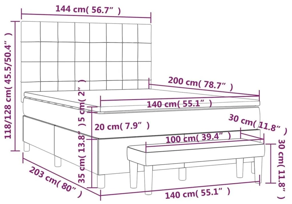 Κρεβάτι Boxspring με Στρώμα Σκούρο Καφέ 140x200 εκ Υφασμάτινο - Καφέ