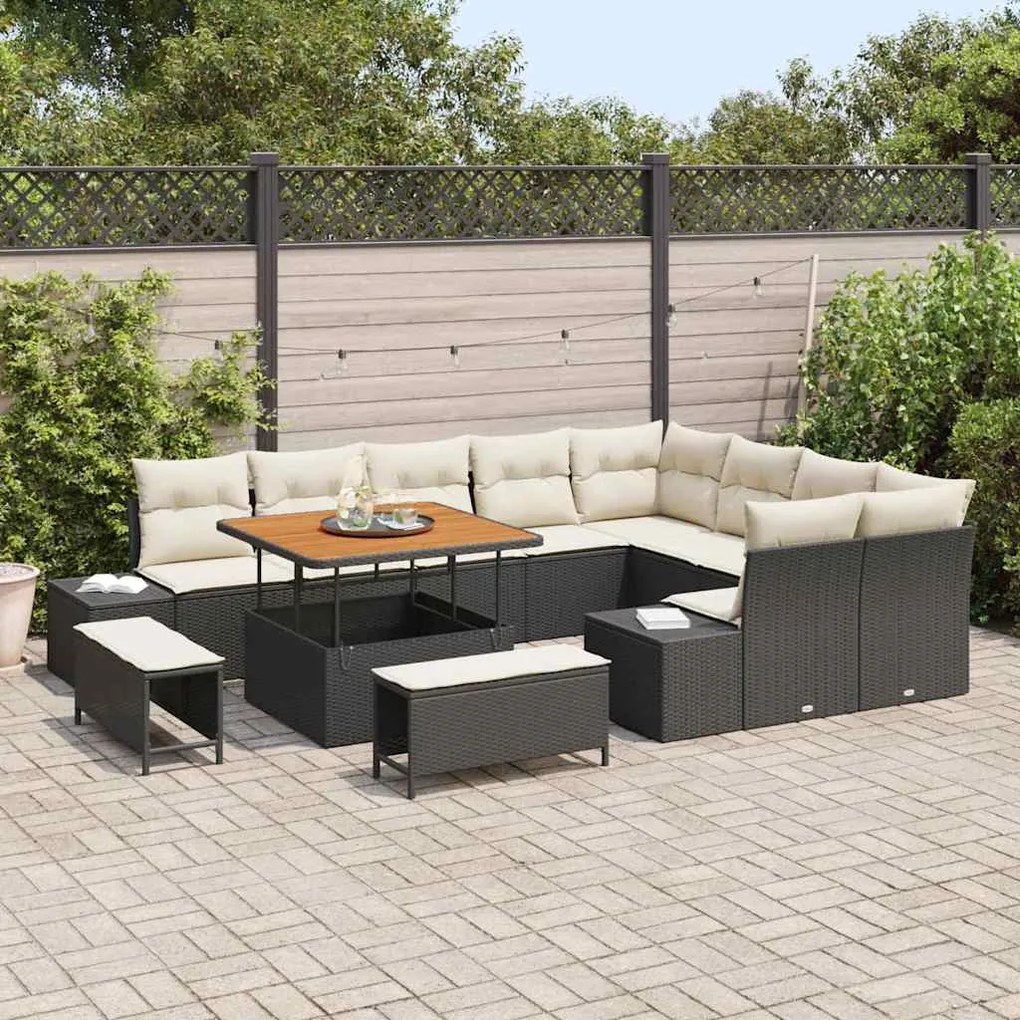 vidaXL Σετ Καναπέ Κήπου με αποθήκευση 12 pcs Μαύρο Πολυ ράταν