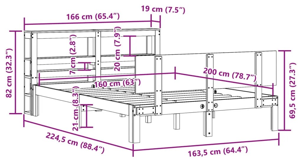 Πλαίσιο Κρεβατιού με Κεφαλάρι 160x200 εκ. από Μασίφ Ξύλο Πεύκου - Καφέ