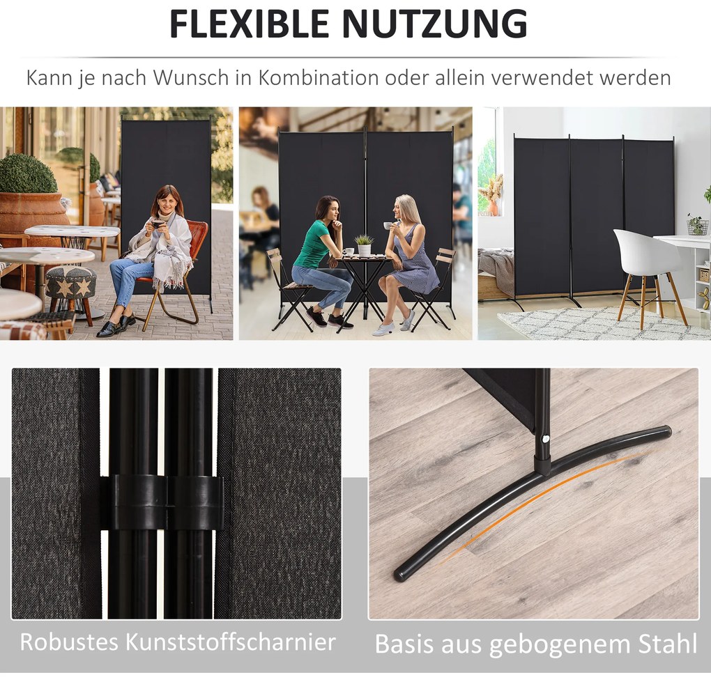 HOMCOM Διαχωριστικό χώρου, 3 τεμαχίων, με μεταλλικό σκελετό, Μαύρο