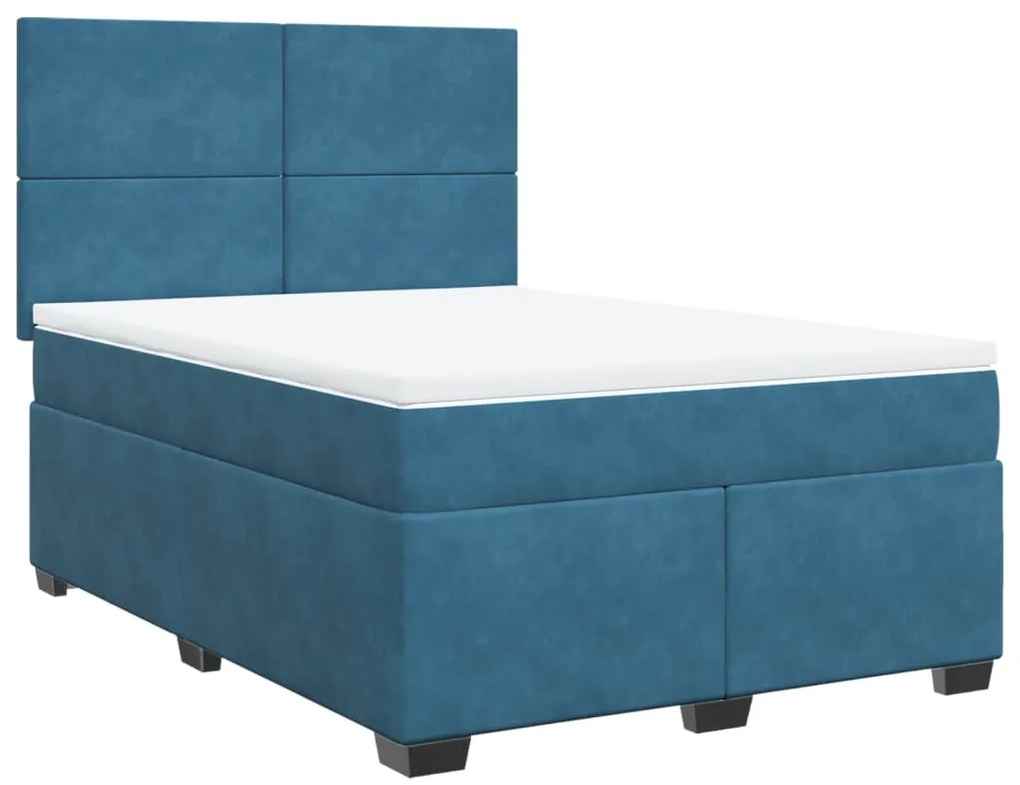 Κρεβάτι Boxspring με Στρώμα Μπλε 140x190 εκ. Βελούδινο - Μπλε