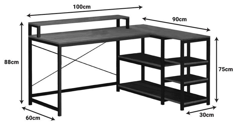 Γραφείο γωνιακό Tebul pakoworld MDF-metal σε oak απόχρωση 100x60x88εκ - 072-000123