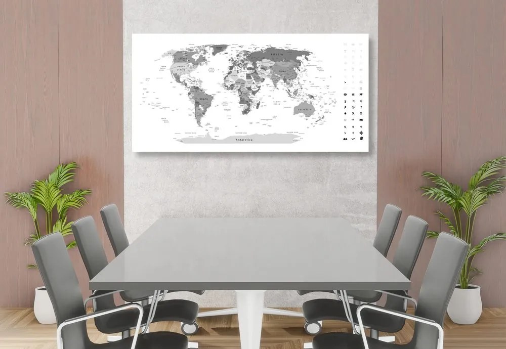 Εικόνα λεπτομερούς παγκόσμιου χάρτη σε ασπρόμαυρο - 120x60