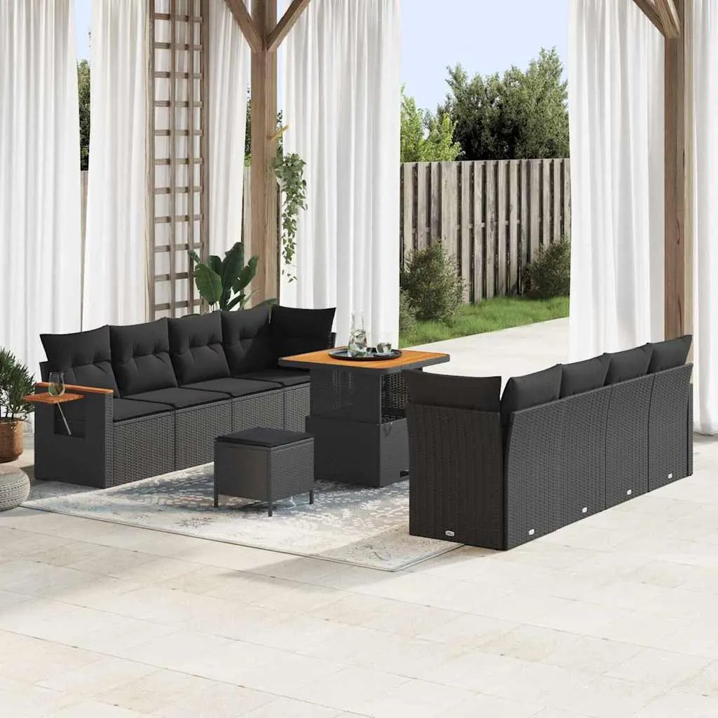 vidaXL Σετ Καναπέ Κήπου με μαξιλάρι 11 pcs Μαύρο 80 x 80 x 71 cm