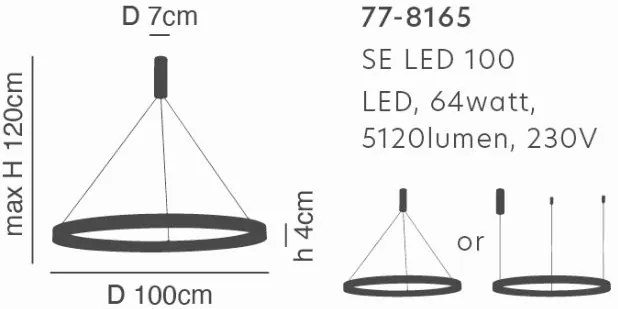 Γραμμικό Φωτιστικό SE LED 100 AMARYLIS PENDANT CHROME Γ5 - 51W - 100W - 77-8165