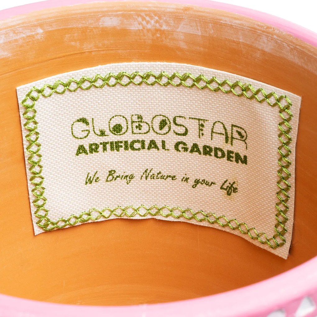 GloboStar® Artificial Garden MARRAKECH 20505 Διακοσμητικό Κεραμικό Κασπώ Γλάστρα - Flower Pot Ροζ με Λευκό Φ16 x Υ16cm