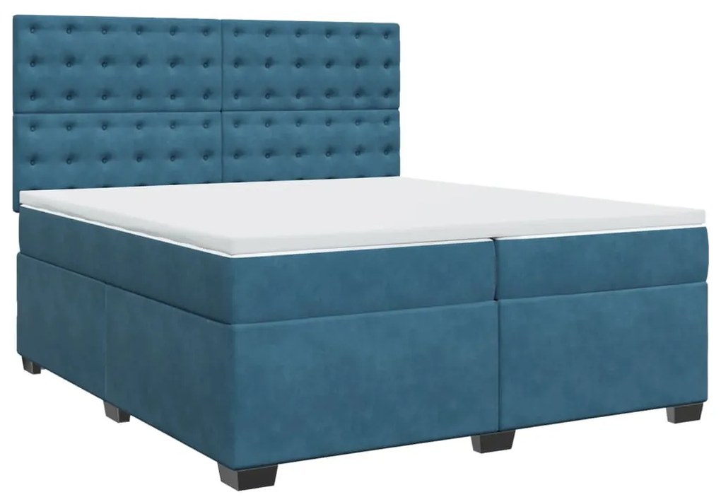 vidaXL Κρεβάτι Boxspring με Στρώμα Μπλε 200x200 εκ. Βελούδινο