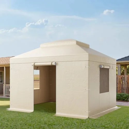 VEVOR Winter Gazebo Cover Fits 3.05 x 3.65 m Hardtop Gazebos, All-Weather Double-Tiered Gazebo Cover with Sidewalls & Windows, High-Density PE Enclosed Storage Shelter Covers, Gazebos not Included