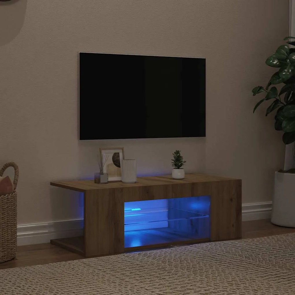 vidaXL Έπιπλο Τηλεόρασης με LED Αρτισιανή Δρυς 90x39x30 εκ Επεξ.Ξύλο