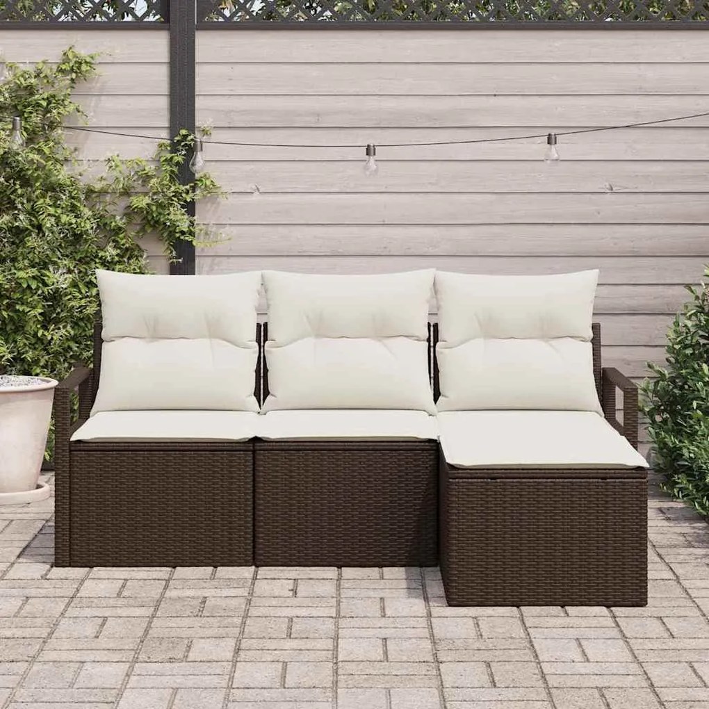 vidaXL Σετ Καναπέ Κήπου 4 pcs Καφέ, Κρέμα Πολυ rattan, βαμμένο ατσάλι