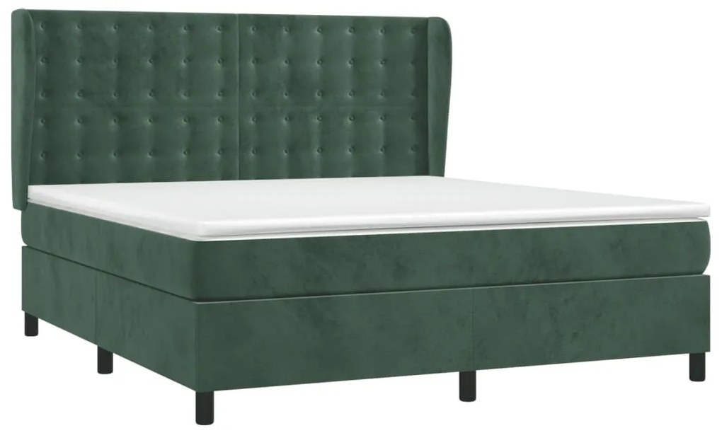 vidaXL Κρεβάτι Boxspring με Στρώμα Σκούρο Πράσινο 180x200εκ. Βελούδινο