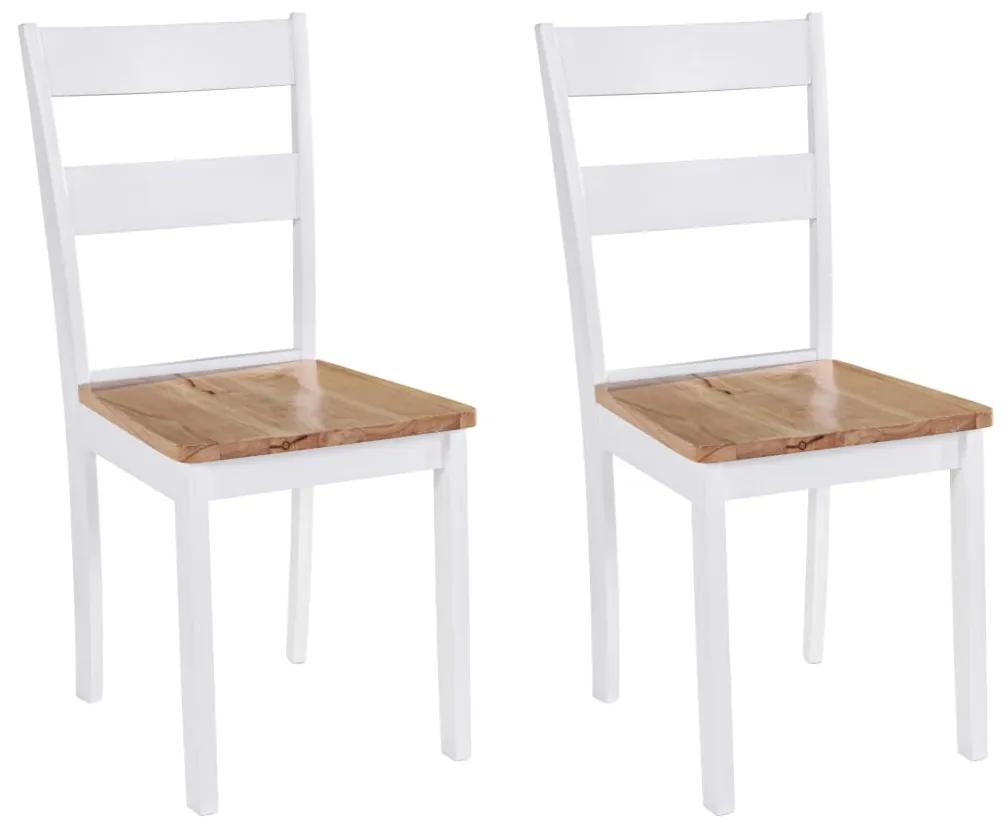 Καρέκλες Τραπεζαρίας 2 τεμ. Λευκές Μασίφ Ξύλο Καουτσουκόδεντρου