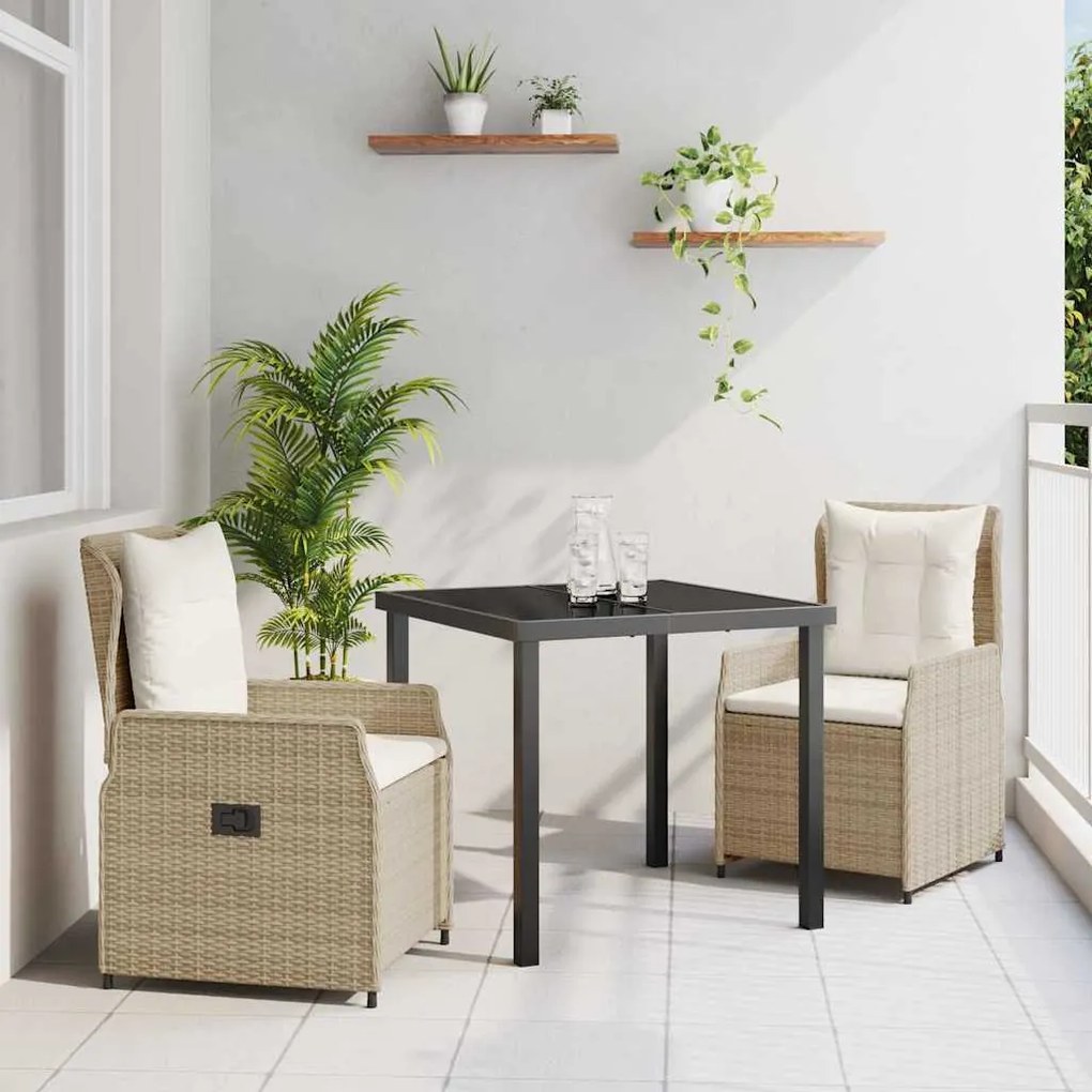vidaXL Σέτ φαγητού για κήπο 3 pcs Μπεζ συνθετικό ρατάν