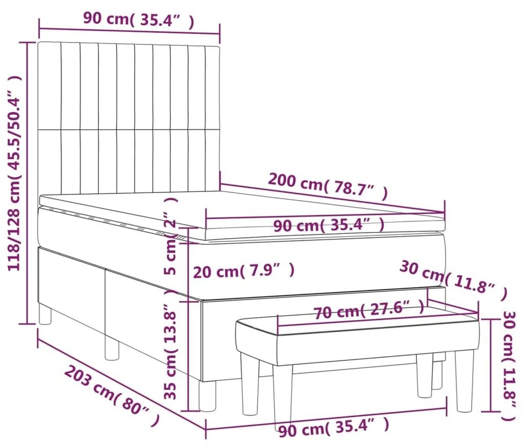 Κρεβάτι Boxspring με Στρώμα Ανοιχτό Γκρι 90x200 εκ. Υφασμάτινο - Γκρι