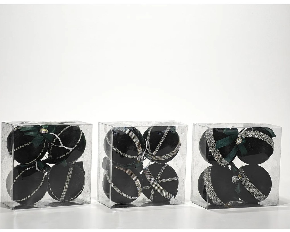 Χριστουγεννιάτικη Μπάλα Πράσινο 100mm Σετ 4Τμχ Σε 3 Σχέδια