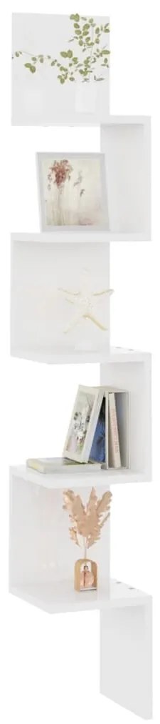 Γωνιακή Ραφιέρα Τοίχου Γυαλ. Λευκή 20x20x127,5 εκ. Μοριοσανίδα - Λευκό