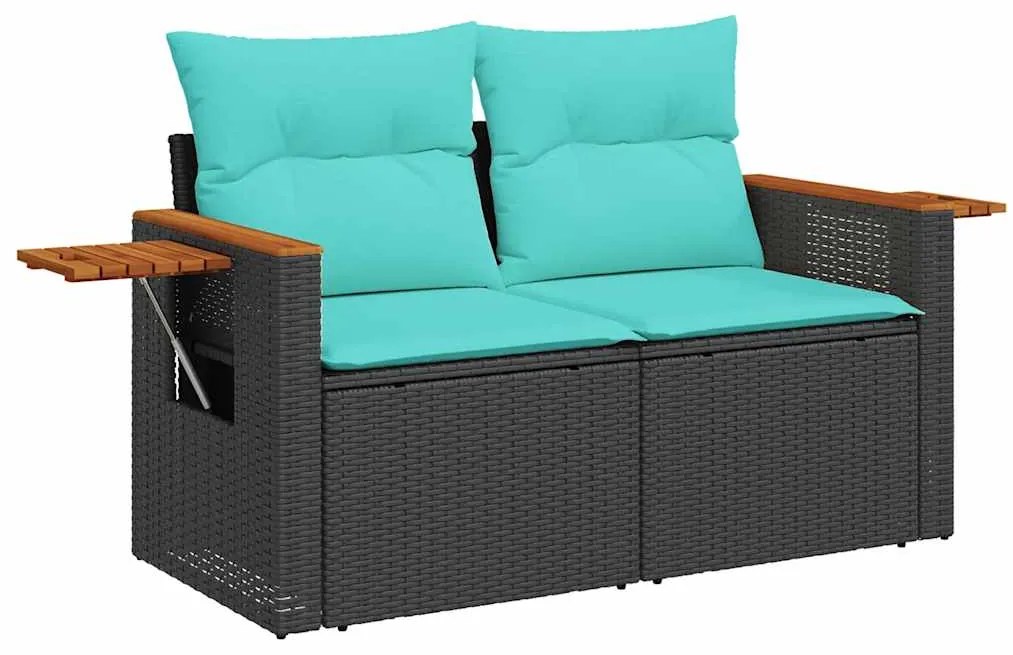 vidaXL Καναπές Κήπου 6 Τεμαχίων Μαύρο Συνθετικό Ρατάν Μαξιλάρια Ακακία