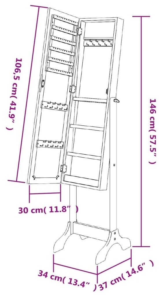 Καθρέφτης Επιδαπέδιος Λευκός 34 x 37 x 146 εκ. - Λευκό