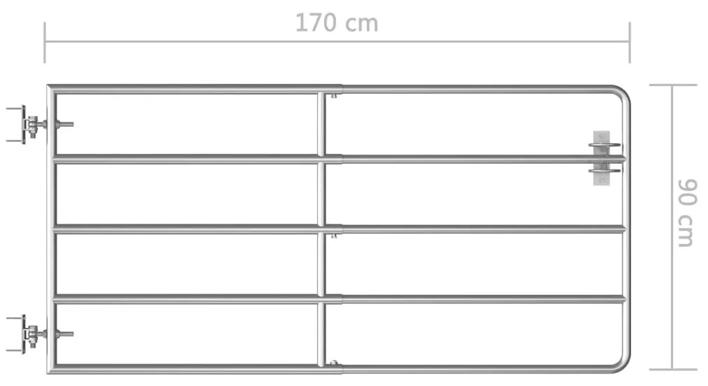 vidaXL Πόρτα Αγροκτήματος με 5 Μπάρες Ασημί (95-170)x90 εκ. Ατσάλινη