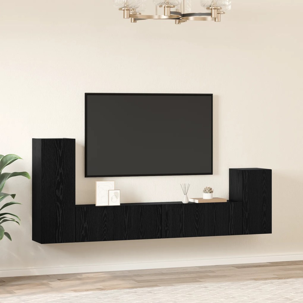 vidaXL Τηλεοπτική Κάβα Τοίχου 4 pcs Μαύρη Δρυς Επεξεργασμένο ξύλο