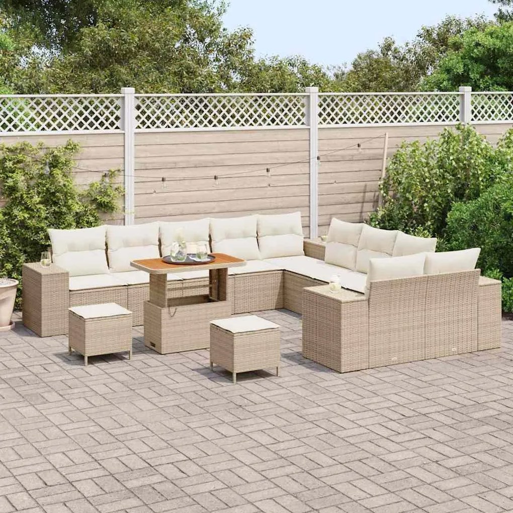 vidaXL Σετ Καναπέ Κήπου Ρυθμιζόμενο ύψος 13 pcs Μπεζ συνθετικό ρατάν