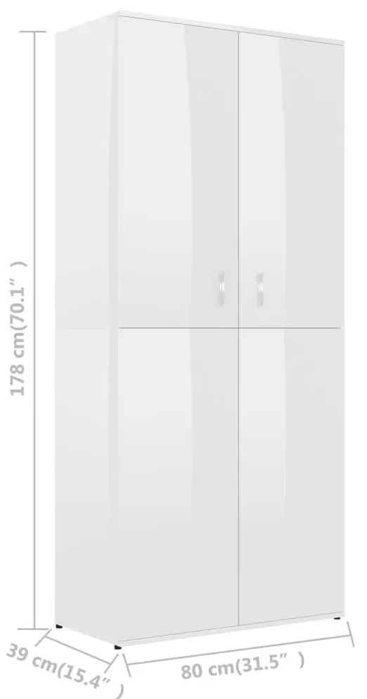 Παπουτσοθήκη Γυαλιστερό Λευκό 80x39x178 εκ. από Μοριοσανίδα - Λευκό