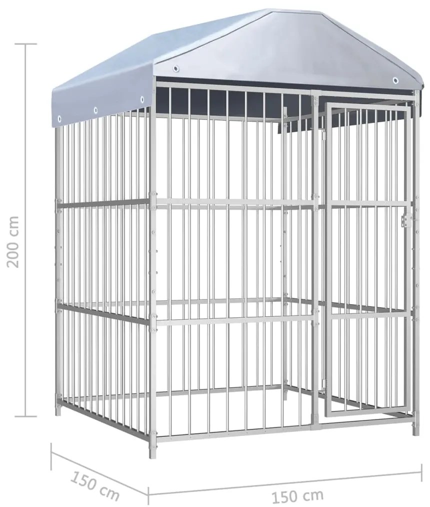 vidaXL Κλουβί Σκύλου Εξωτερικού Χώρου 150 x 150 x 200 εκ. με Στέγαστρο