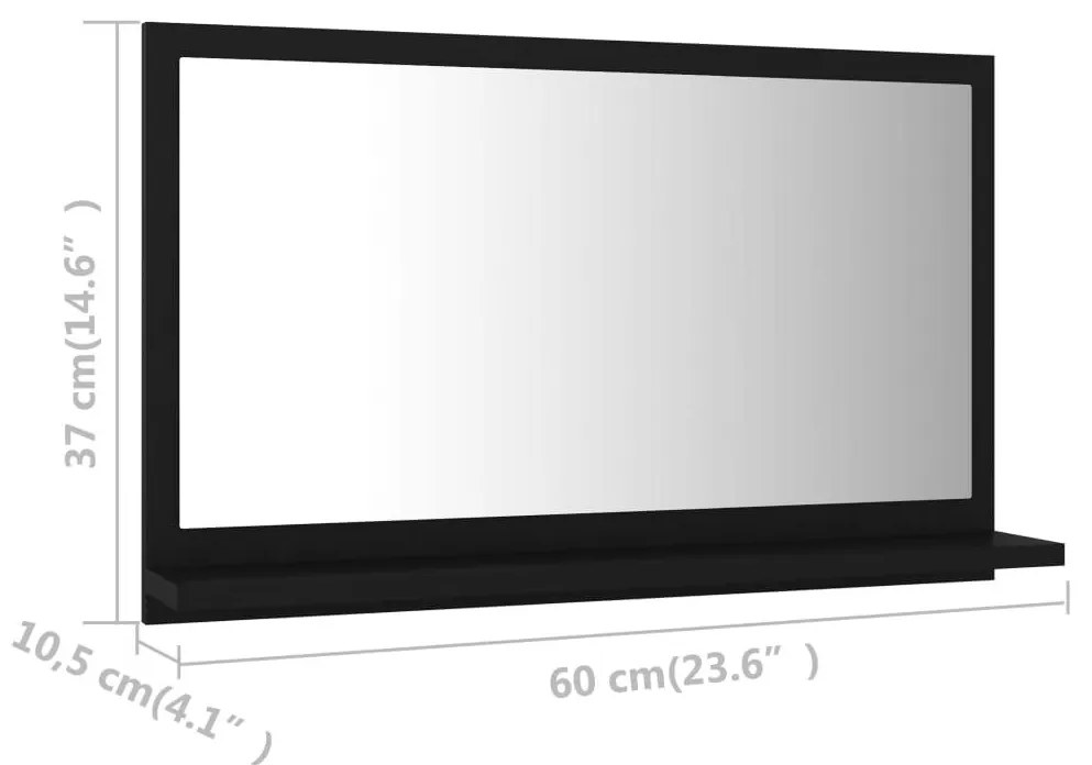 Καθρέφτης Μπάνιου Μαύρος 60 x 10,5 x 37 εκ. Επεξ. Ξύλο - Μαύρο