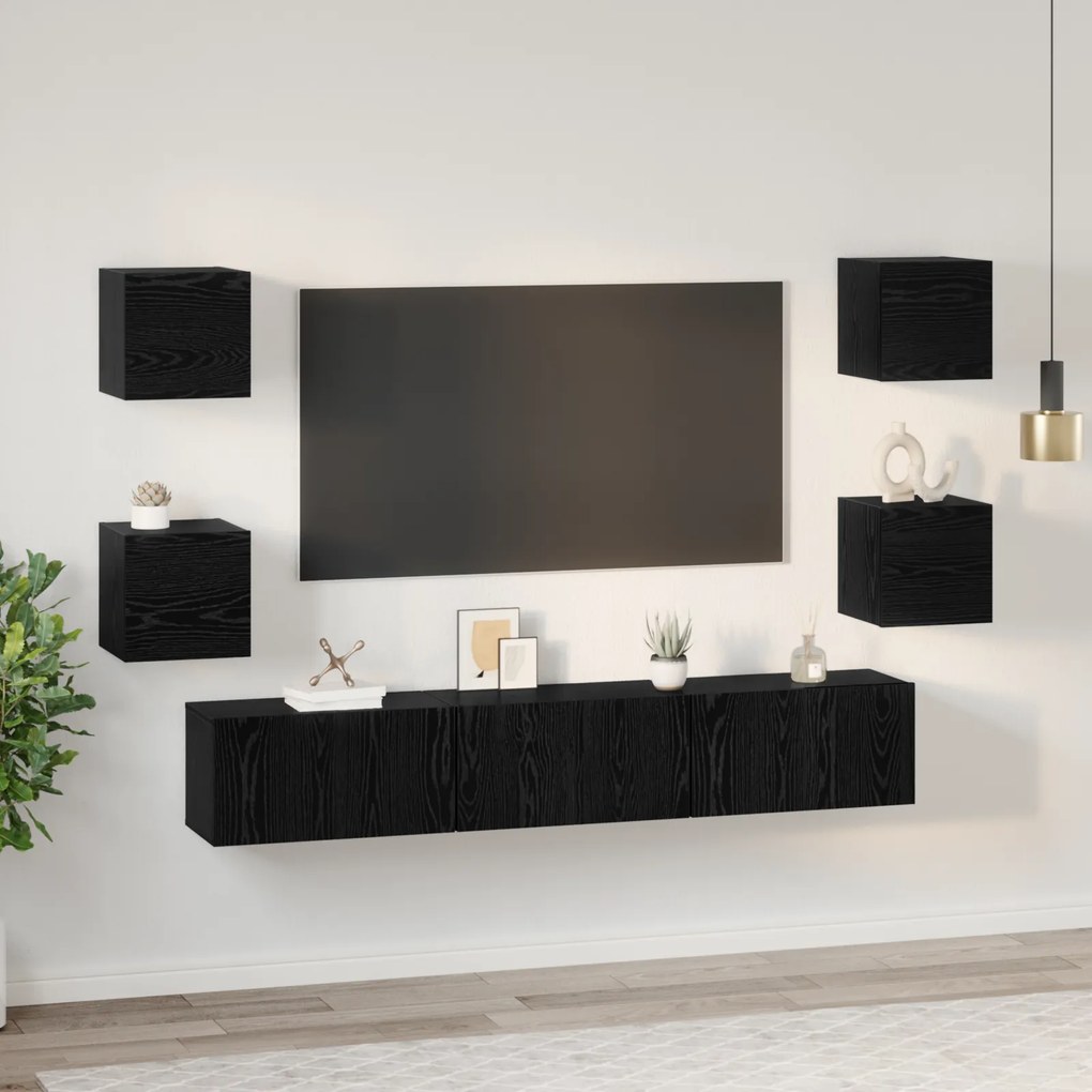 vidaXL Σετ επίπλου τηλεόρασης Επιτοίχιο 7 pcs Μαύρη δρυς