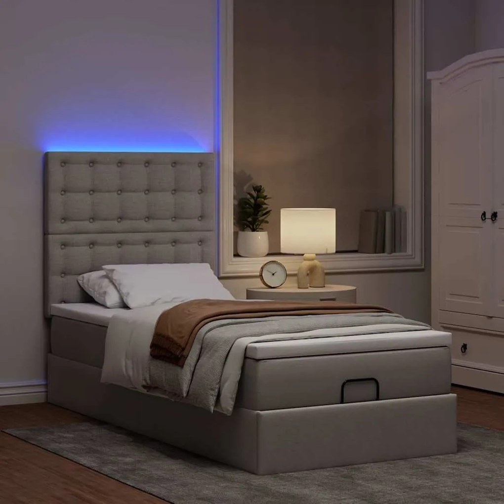 ΟΘΩΜΑΝΙΚΟ ΚΡΕΒΑΤΙ ΜΕ ΣΤΡΩΜΑ &amp; LEDS TAUPE 90X190CM ΥΦΑΣΜΑ 3314138