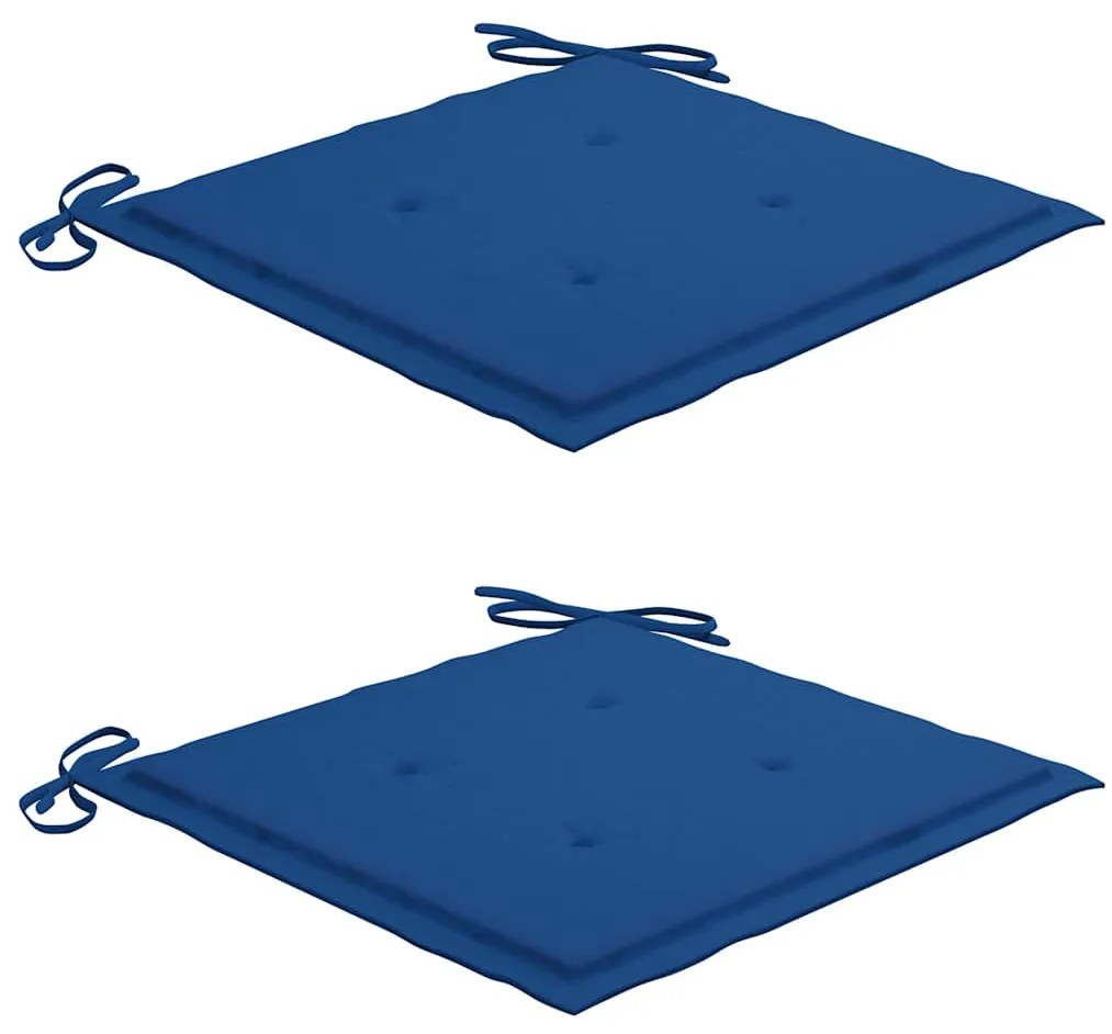 vidaXL Καρέκλες Κήπου 2 τεμ. Μασίφ Ξύλο Teak με Μπλε Ρουά Μαξιλάρια