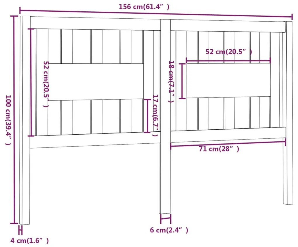 vidaXL Κεφαλάρι 156 x 4 x 100 εκ. από Μασίφ Ξύλο Πεύκου