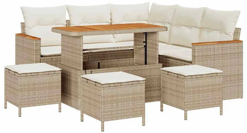 vidaXL Σετ Καναπέ Κήπου με μαξιλάρι 9 pcs Μπεζ Πολυ ράταν
