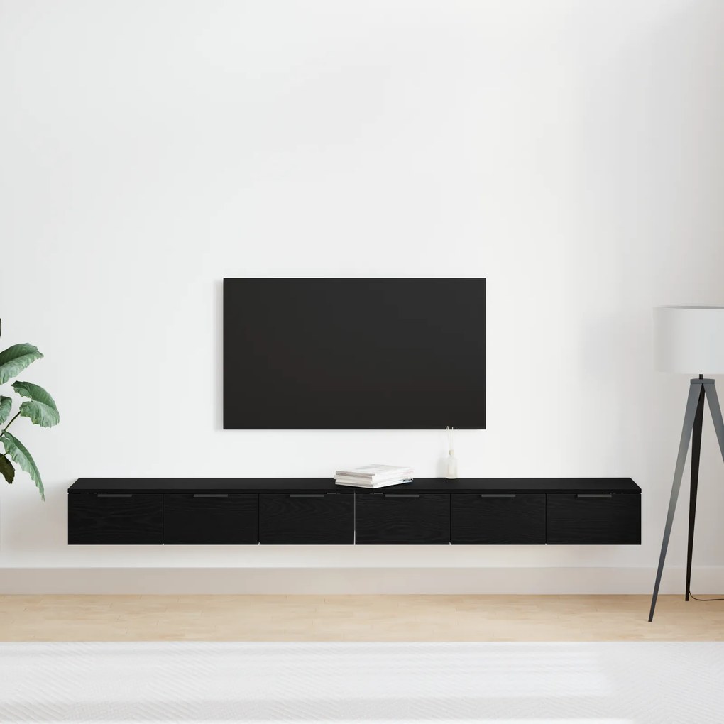 vidaXL Ντουλάπια τοίχου 2 τεμ Μαύρη βελανιδιά 102x30x20 εκ Ξύλο