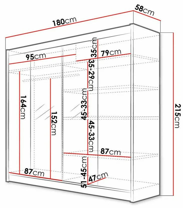 Ντουλάπα Atlanta 138, Sonoma οξιά, Άσπρο, 215x180x58cm, 146 kg, Πόρτες ντουλάπας: Ολίσθηση, Αριθμός ραφιών: 5, Αριθμός ραφιών: 5 | Epipla1.gr