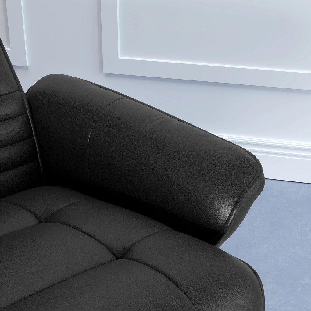 HOMCOM Πολυθρόνα, πολυθρόνα με υποπόδιο, περιστρεφόμενη, εργονομική, όψη μικροϊνών, έως 150 kg, Μαύρο